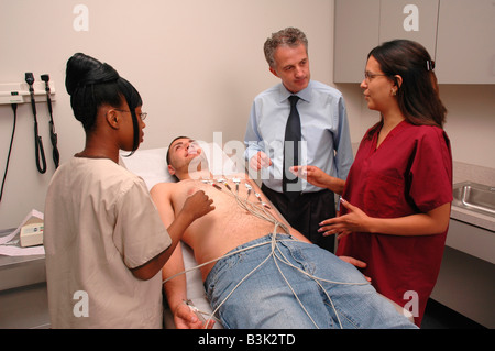 Medical team performing an EKG Stock Photo