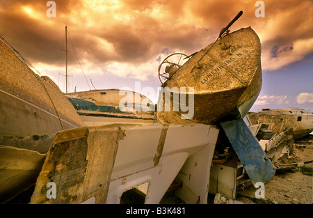 Storm wind damage hurricane boat pushed far inshore Stock Photo - Alamy