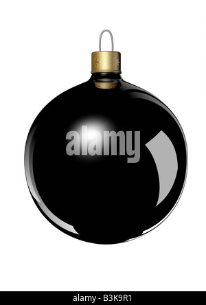 black christmas ball ornament on white backgrund schwarze Christbaumkugel auf weißem Hintergrund Stock Photo