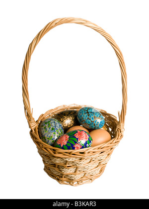 Easter eggs basket Stock Photo