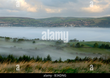 A temperature inversion over Caerphilly from Rudry common Stock Photo