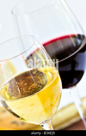 Glasses of red and white wine close up Stock Photo