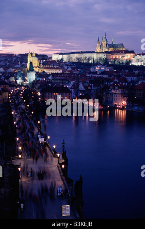 Charles Bridge and Saint Vitus's Cathedral in Prague Castle at dawn Prague Czech Republic Europe