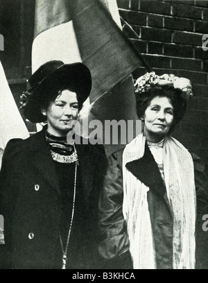 EMILY PANKHURST English suffragette at right with her daughter Christabel Stock Photo