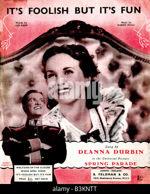 DEANNE DURBIN  Sheet music for her song It's Foolish But It's Fun from her 1940 Universal film Spring Parade Stock Photo