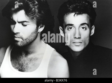 WHAM UK pop duo George Michael at left and Andrew Ridgeley about 1983 Stock Photo