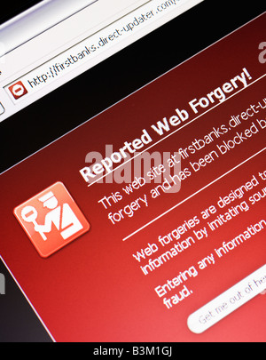 Cyber security - phishing attack - Forged banking website cyber attack is blocked using online security software Stock Photo