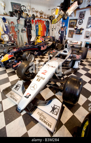 Inside the David Coulthard Museum Formula One McLaren Mercedes and Red Bull Racing car Twynholm Dumfries and Galloway Scotland Stock Photo