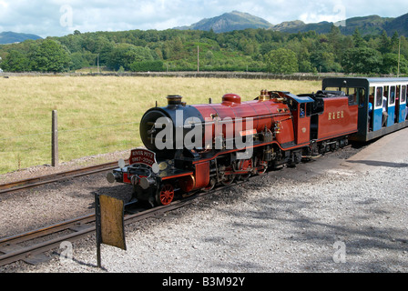 Steam locomotive Rive Mite at Dalegarth station, Ravenglass & Eskdale Railway, Cumbria, England. Stock Photo