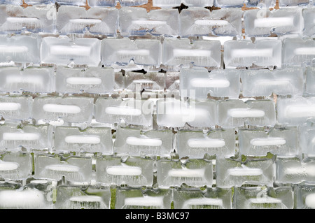 Conceptual art project in the form of a wall of ice was constructed in Westchester, Los Angeles, California, April 26, 2008 Stock Photo