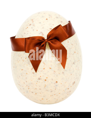 Luxury chocolate easter egg with ribbon isolated on white with clipping path Stock Photo