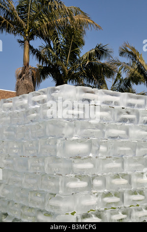 Conceptual art project in the form of a wall of ice was constructed in Westchester, Los Angeles, California, April 26, 2008 Stock Photo