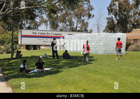 Conceptual art project in the form of a wall of ice was constructed in Westchester, Los Angeles, California, April 26, 2008 Stock Photo