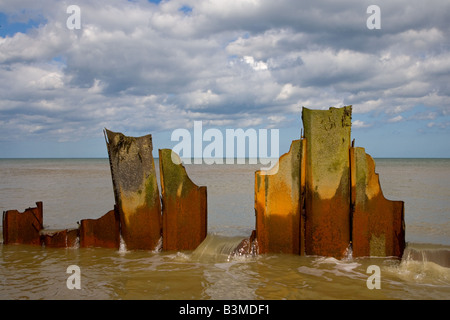 Broken Defences Happisburgh Beach Norfolk Stock Photo