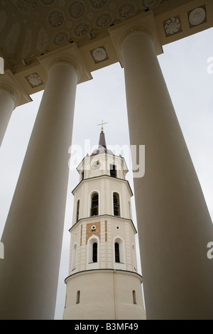 Cathedral Basilica and Clock Tower on Cathedral Square in historic Vilnius Lithuania Stock Photo