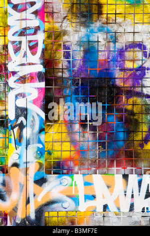 Graffiti on a chain link fence, ideal for an urban border or template Stock Photo