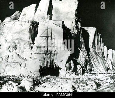 A distant bow view of 'Endurance' (1912) frozen into the ice floe