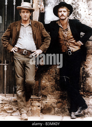 BUTCH CASSIDY AND THE SUNDANCE KID 1969 TCF film with Robert Redford at left and Paul Newman Stock Photo