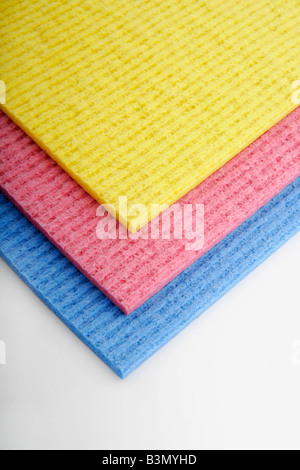Three cleaning cloths, close up Stock Photo