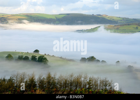 Temperature inversion over Caerphilly at dawn Stock Photo