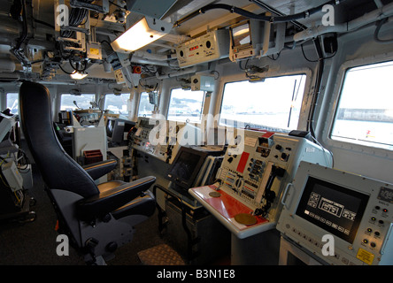 On the bridge of Royal Navy Type 45 destroyer HMS Diamond at sea with ...