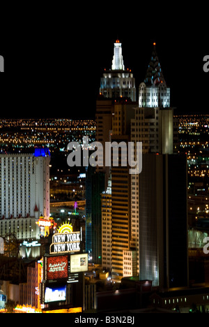 aerial nighttime view of las vegas strip nevada with several casinos visible Stock Photo