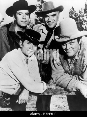 BONANZA US TV series with clockwise from top left: Michael Landon, Lorne Greene, Dan Blocker and Adam Cartwright Stock Photo