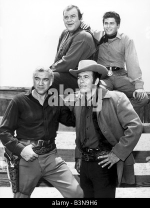 BONANZA US TV series with clockwise from top left: Dan Blocker, SAdam Cartwright, Michael Landon and Lorne Green Stock Photo