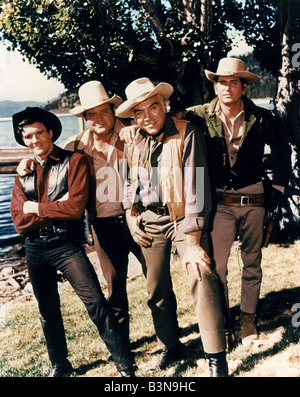 BONANZA  US TV series clockwise from left: Adam Cartwright, Dan Blocker, Lorne Greene and Michael Landon Stock Photo