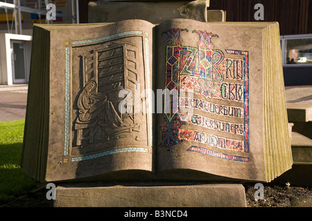 A book sculpture in Sunderland, England. It stands on the Riverside Sculpture Trail. Stock Photo