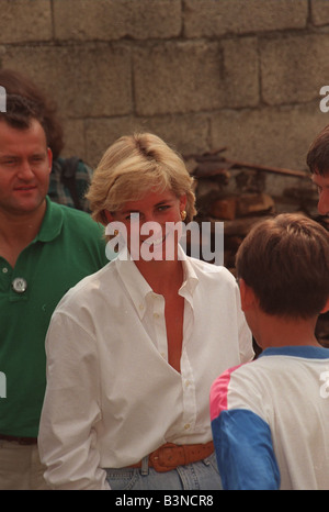 Princess Diana visits Bosnia for three days in August 1997 She is trying to raise the worlds awarness about the devastating effects landmines have on peoples lives with Butler Paul Burrell Stock Photo