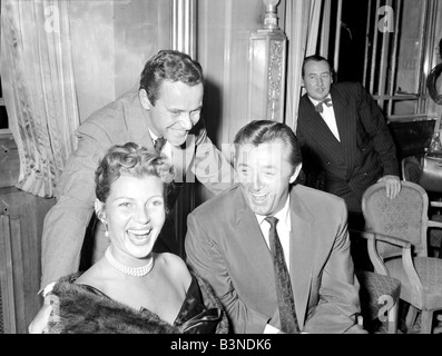 Actor Robert Mitchum at press reception at Dorchester Jack Lemmon July 1956 Stock Photo