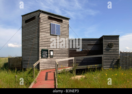 Bird Hide with Solar Panels at Newtown Estuary National Nature Reserve, Isle of Wight, UK Stock Photo