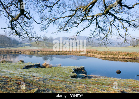 early morning frosty landscape at the river brathay elterwater Stock Photo