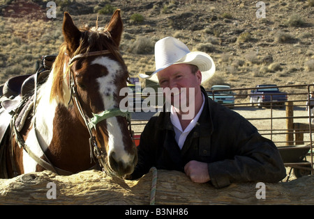 Actor Steve McFadden who plays Eastenders hardman Phil Mitchell January 2001 In gambling city of the World Las Vegas Wearing cowboy clothing and standing next to a horse Stock Photo