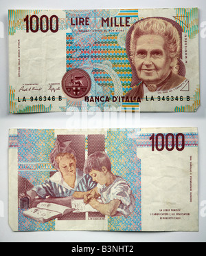 Italian Bank notes from Italy 1000 Lire Stock Photo