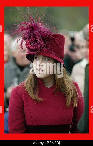 Princess Eugenie December 2002 and other members of the Royal Family attended a Christmas Day service at St Mary s church on the Sandringham Estate Norfolk Wednesday 25th December 2002 Stock Photo