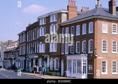 Woburn Market Place Bedfordshire town townscape English Georgian buildings terrace shops architecture England UK Stock Photo