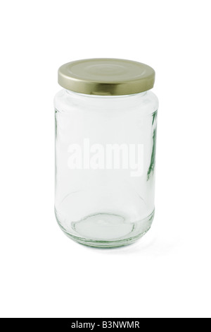 Empty glass jar with cap on white background Stock Photo