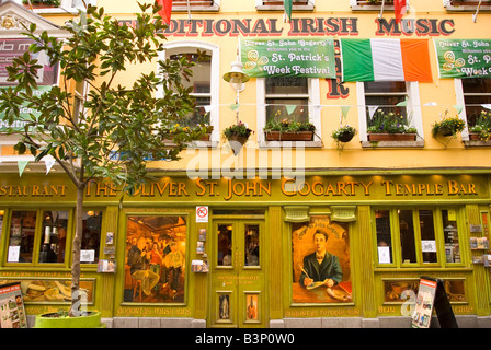 Flags fly outside The Oliver St John Gogarty Bar in Temple Bar, Dublin, Ireland Stock Photo
