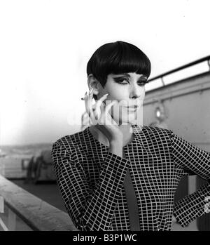 Peggy Moffitt October 1965 Top American fashion model pictured on Queen Elizabeth when arriving at Southampton Miss Moffit who modelled the original bathing costume is to appear in a fashion award show at Hilton Hotel London Stock Photo