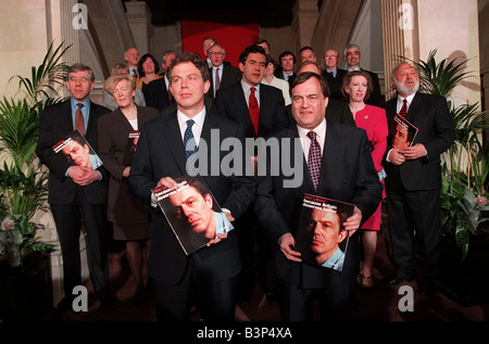 Labour Party launch manifesto for 1997 election Tony Blair and John Prescott in front of Gordon Brown Margaret Beckett and Frank Dobson Stock Photo