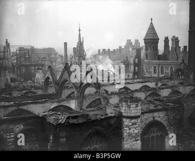 WW2 Plymouth Bomb Damage Bombed buildings and burnt out roofs Stock Photo