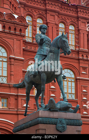 Statue monument to Marshal of the Soviet Union Georgy Konstantinovich Zhukov, GCB in Manege Square, by Vyacheslav Klykov. Stock Photo