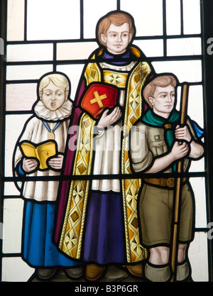 Close up of stained glass window inside St John's Church in Mansfield, Nottinghamshire England UK Stock Photo