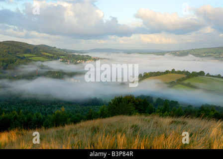 A temperature inversion over Caerphilly from Rudry common Stock Photo