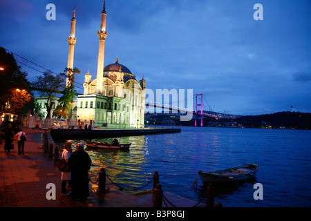 May 2008 - Ortakoy Mecidiye mosque and the Bosphorus bridge Istanbul Turkey Stock Photo