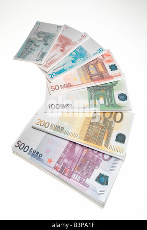 Euro banknotes, fanned out, elevated view Stock Photo
