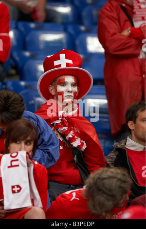 Disappointed Swiss football fan after the 0:1 defeat, opening game UEFA EURO 08, Switzerland against Czech Republic in St. Jako Stock Photo