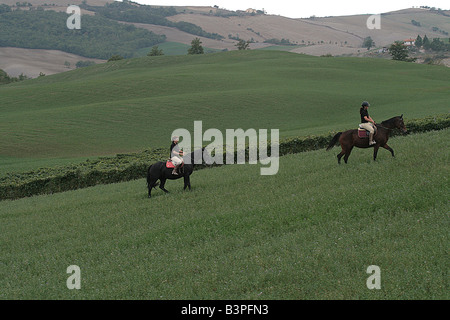 Horse trekking, Azienda il Cerretale, Loc. Casa del Corto, Piancastagnaio, Monte Amiata (Siennese Side) area, Tuscany, Italy Stock Photo